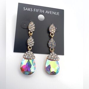 Saks Fifth Avenue Gold and Iridescent Crystal Earrings